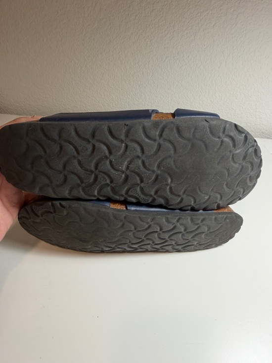Birkenstock Triple-Buckle Leather Sandals in Navy